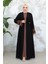 Nakış Desenli Siyah Koyu Vizon Tesettür Abaya Takım 29128SKV 2