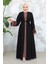 Nakış Desenli Siyah Koyu Vizon Tesettür Abaya Takım 29128SKV 3