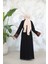 Nakış Desenli Siyah Koyu Vizon Tesettür Abaya Takım 29128SKV 4