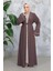 Nakış Desenli Kahverengi Tesettür Abaya Takım 29126KH 1