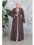 Nakış Desenli Kahverengi Tesettür Abaya Takım 29126KH 2