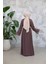 Nakış Desenli Kahverengi Tesettür Abaya Takım 29126KH 3