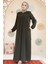 Fermuarlı Haki Tesettür Ferace 45285HK 1