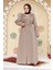 Desenli Bej Tesettür Abaya 45302BEJ 1