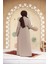 Desenli Bej Tesettür Abaya 45302BEJ 4