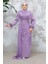 Drape Detaylı Lila Tesettür Abiye Elbise 4934LILA 2