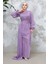 Drape Detaylı Lila Tesettür Abiye Elbise 4934LILA 3