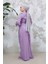 Drape Detaylı Lila Tesettür Abiye Elbise 4934LILA 4
