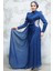 Drape Detaylı Lacivert Tesettür Abiye Elbise 4919L 1