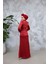 Tüy Detaylı Bordo Tesettür Abiye Elbise 50481BR 4