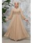 Drape Detaylı Bisküvi Tesettür Abiye Elbise 4448BS 1