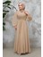 Drape Detaylı Bisküvi Tesettür Abiye Elbise 4448BS 2