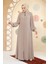Fermuarlı Bej Tesettür Abaya 35168BEJ 1