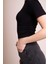 Muse Kadın Siyah Kısa Kollu Yüksek Yaka Crop Body - Fit ve Rahat Basic Tişört 4