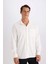 Regular Fit Polo Yaka Basic Düz Gofre Uzun Kollu Beyaz Gömlek D8713AX25SP 5