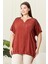 Eteği Bağlamalı Omuz Detaylı Büyük Beden Kiremit Bluz 1