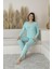 Kadın Yazlık Puantiyeli Uzun Kollu Viskon Pijama Takımı 5