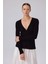 Siyah V Yaka Fitilli Ince Kadın Hırka 2