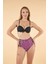 Desenli Yüksek Bel Britli Bikini Takımı - Siyah Mor 1