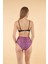 Desenli Yüksek Bel Britli Bikini Takımı - Siyah Mor 2