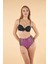 Desenli Yüksek Bel Britli Bikini Takımı - Siyah Mor 3