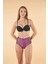 Desenli Yüksek Bel Britli Bikini Takımı - Siyah Mor 4