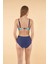 Yüksek Bel Kruvaze Yaprak Desenli Bikini Takımı - Lacivert 2