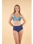 Yüksek Bel Kruvaze Yaprak Desenli Bikini Takımı - Lacivert 5