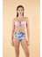 Desenli Yüksek Bel Britli Bikini Takımı - Pudra Mavi 1