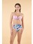 Desenli Yüksek Bel Britli Bikini Takımı - Pudra Mavi 3