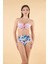 Desenli Yüksek Bel Britli Bikini Takımı - Pudra Mavi 4