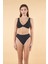 Kemerli Kruvaze Çizgi Dokulu Bikini Takımı - Siyah 1