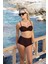 Drapeli Kaplı Straplez Bikini Takımı - Siyah 1