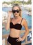 Drapeli Kaplı Straplez Bikini Takımı - Siyah 3