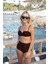 Drapeli Kaplı Straplez Bikini Takımı - Siyah 5