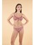 Çiçek Desenli Büzgülü Balenli Bikini Takımı - Pembe 5