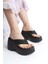 Yüksek Dolgu Topuk Parmak Arası Tek Puf Şerit Önü Açık Yazlık Kadın Terlik Sandalet 1