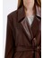 Astarlı Beli Kuşaklı Apoletli Suni Deri Trençkot Pardüsü Çikolata 4