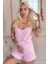 Pembe Douce Dream Desenli Örme Ip Askı Şortlu Kadın Pijama Takımı 1