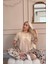 Bej Wonderful Desenli Kısa Kollu Örme Kadın Pijama Takımı 4