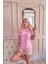 Pembe Bonjour Desenli Kısa Kollu Şortlu Örme Kadın Pijama Takımı 2