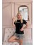 Siyah Sleepy Desenli Kısa Kollu Şortlu Örme Kadın Pijama Takımı 3