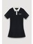 Polo Yaka Pileli Mini Elbise Lacivert 1