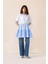 Beli Büzgülü Çizgili Kısa Kol Poplin Tunik Mavi 9282 1