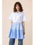 Beli Büzgülü Çizgili Kısa Kol Poplin Tunik Mavi 9282 2