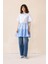Beli Büzgülü Çizgili Kısa Kol Poplin Tunik Mavi 9282 3