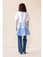 Beli Büzgülü Çizgili Kısa Kol Poplin Tunik Mavi 9282 5