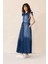 Fır Fır Detaylı Kolsuz Denim Elbise Mavi 9296-E 2