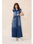 Fır Fır Detaylı Kolsuz Denim Elbise Mavi 9296-E 4