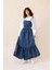 Gömlek Espirili Eteği Volanlı Denim Elbise Mavi 9305-E 4